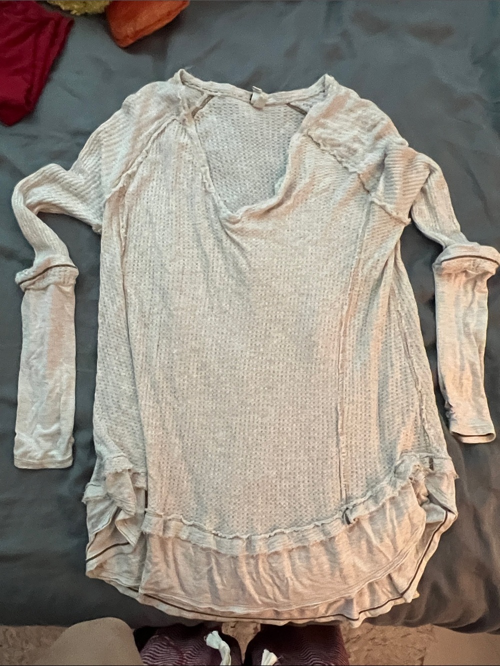 Free People Cream Waffle Knit Long-Sleeve Top with Ruffle Hem. SOOOOOOO COMFY!!!